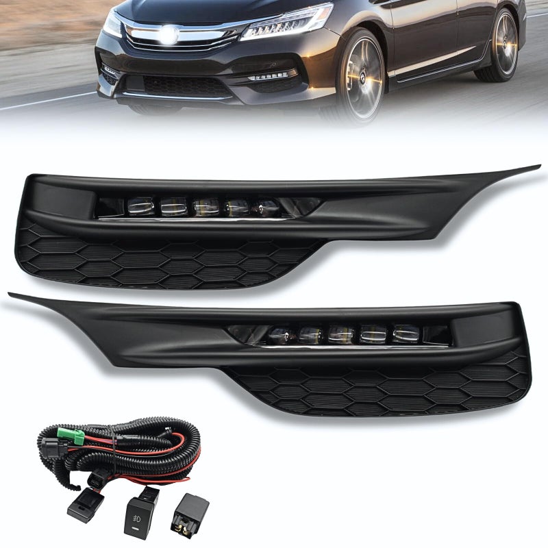 LED Fog Lights for 2016 2017 Honda Accord 4 Door Sedan Bumper Lamp OEM Style Assembly with Switch and Wiring Harness